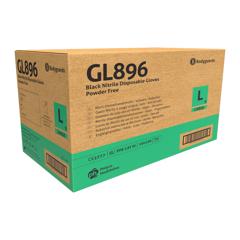 Bodyguards Black Nitrile Powder Free Disposable Gloves GL896 (Case of 1000 Gloves) | www.theglovestore.co.uk