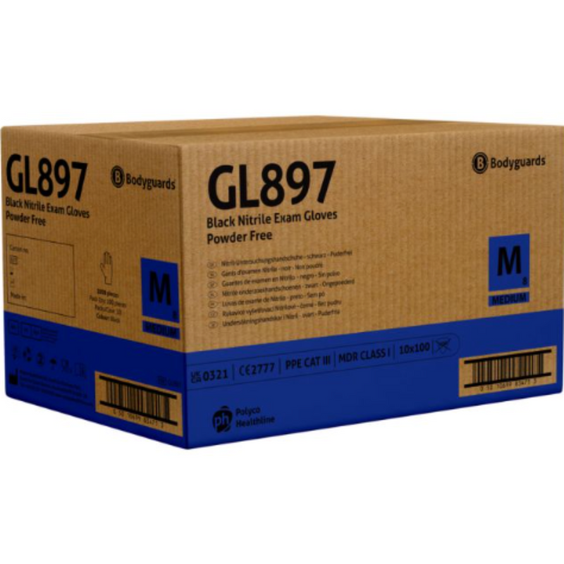 Bodyguards Black Nitrile Examination Gloves GL897 (Case of 1000 gloves) | www.theglovestore.co.uk